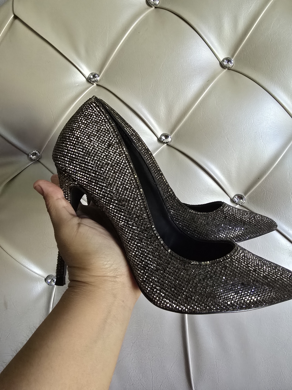 Steve Madden Women's  Rhinestone  Heels Charcoal Black